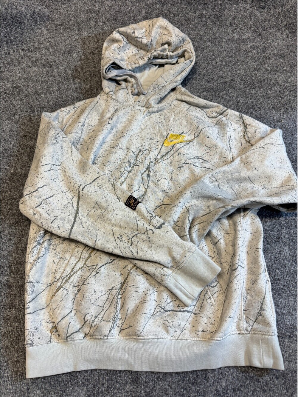 Nike Gold Hoodie  Men's Size Medium Gray Logo Cotton Fleece Lined Pullover